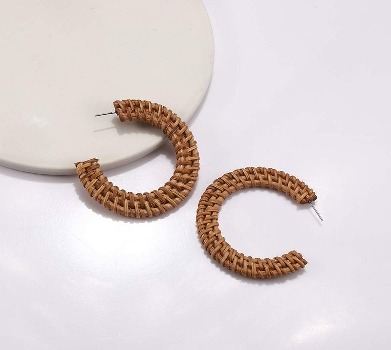 HSWE Rattan Statement Hoop Earrings - Woven Dangle Drop Earrings Set - Image 5